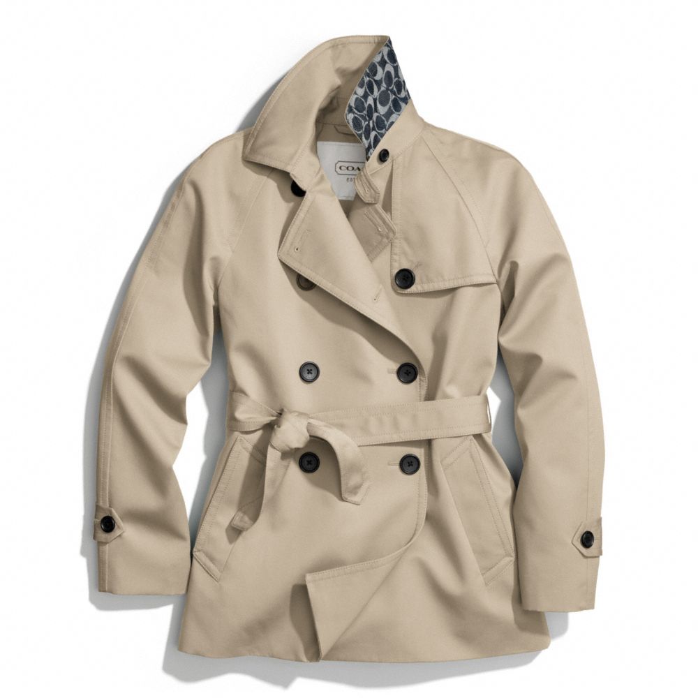 SOLID SHORT TRENCH COAT - f83641 - KHAKI