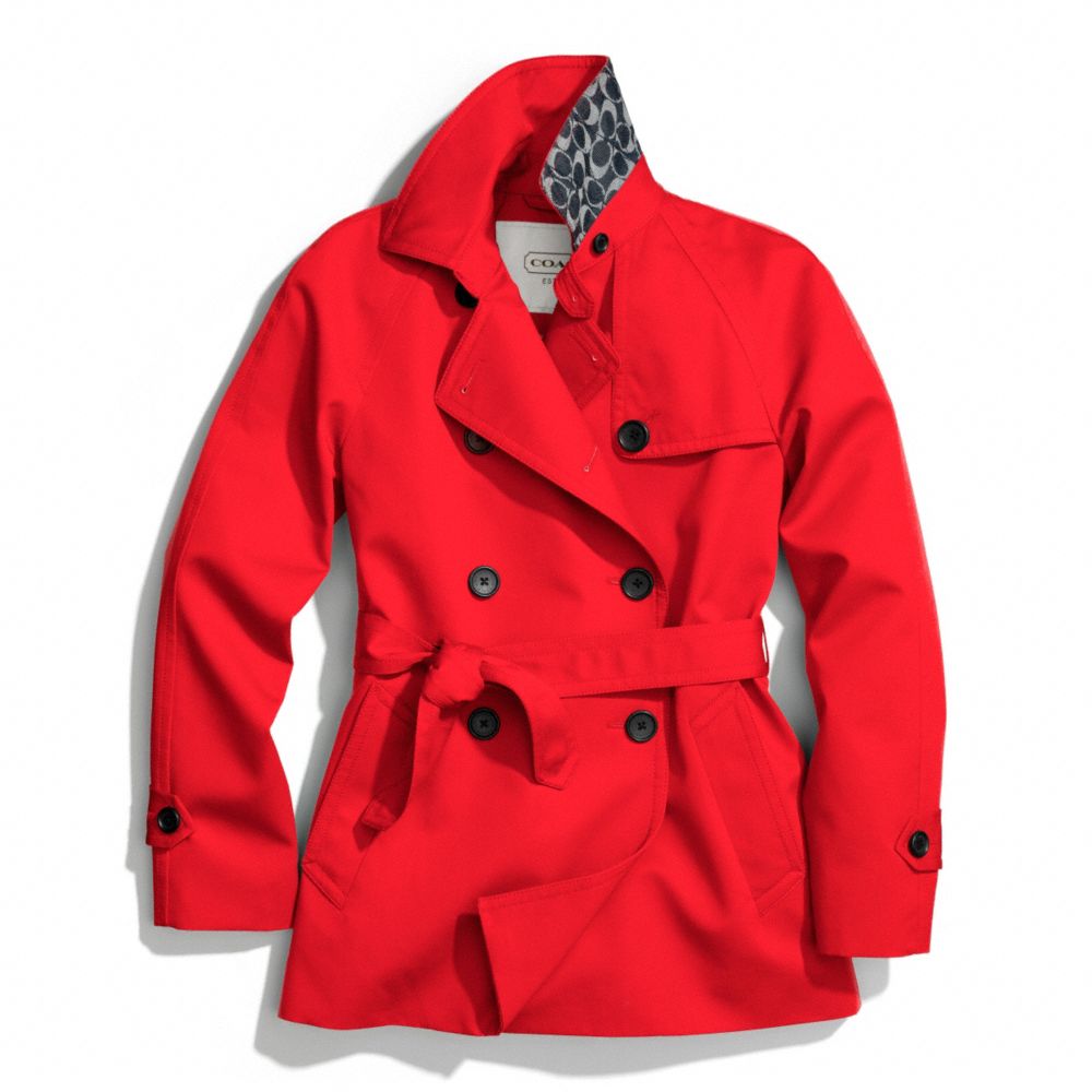 COACH f83641 SOLID SHORT TRENCH COAT VERMILLION