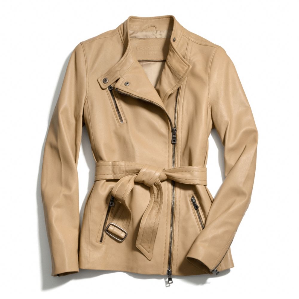 COACH F83649 Belted Fashion Leather Jacket CAMEL
