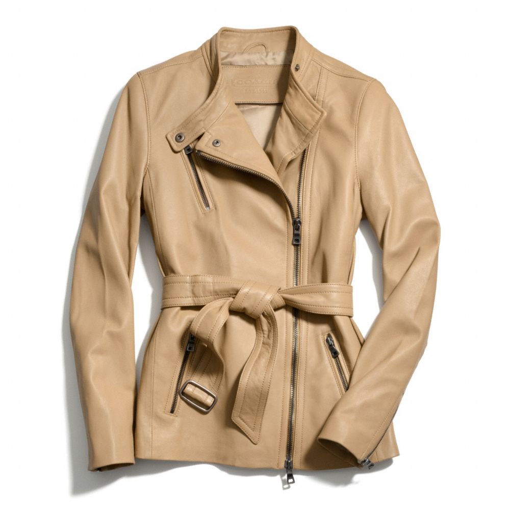 BELTED FASHION LEATHER JACKET - CAMEL - COACH F83649