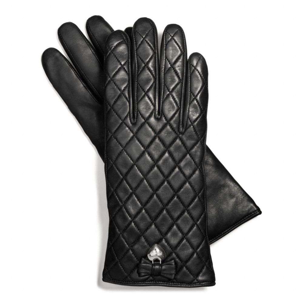 LEATHER QUILTED BOW GLOVE - f83722 - SILVER/BLACK