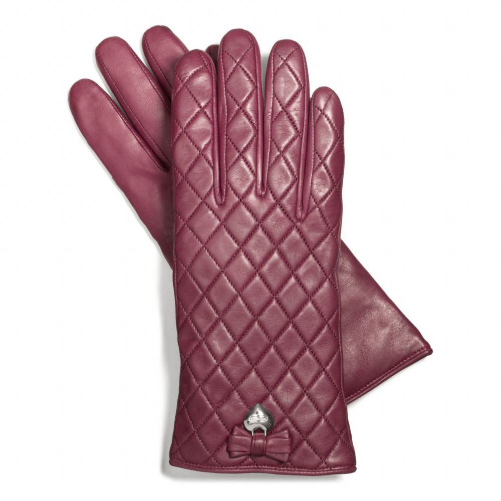 LEATHER QUILTED BOW GLOVE - SILVER/SHERRY - COACH F83722
