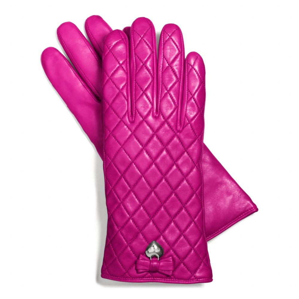 LEATHER QUILTED BOW GLOVE - f83722 - SILVER/MAGENTA