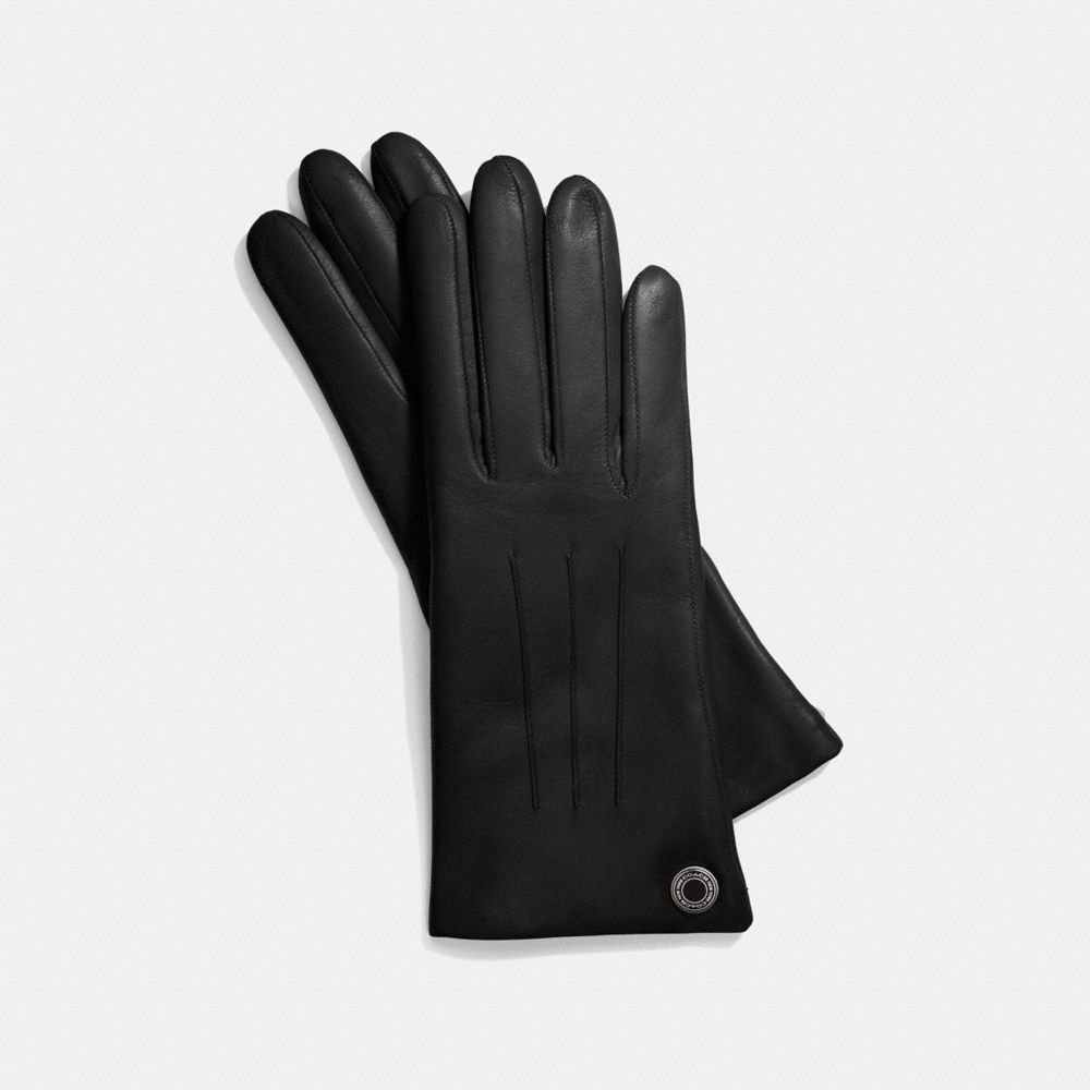 LEATHER CASHMERE LINED GLOVE - SILVER/BLACK - COACH F83726