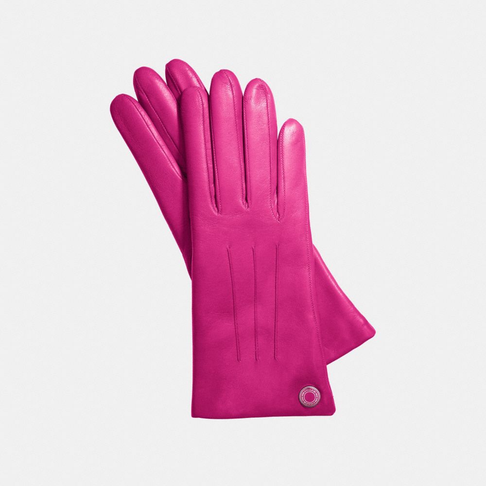 COACH LEATHER CASHMERE LINED GLOVE - SILVER/FUCHSIA - f83726