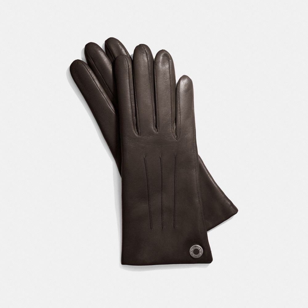 LEATHER CASHMERE LINED GLOVE - SILVER/MAHOGANY - COACH F83726