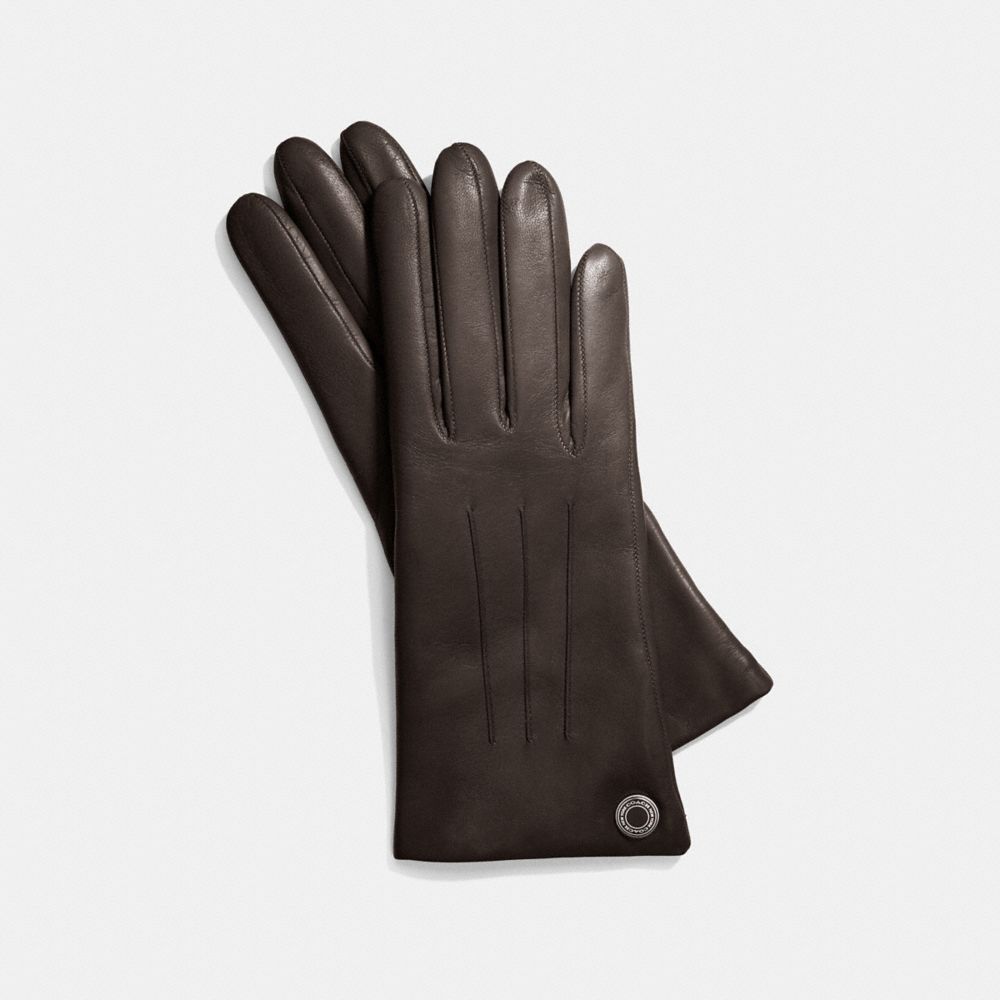 COACH LEATHER CASHMERE LINED GLOVE - SILVER/MAHOGANY - F83726