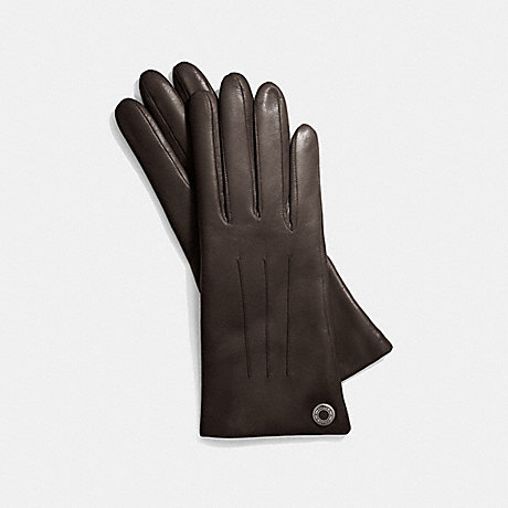COACH LEATHER CASHMERE LINED GLOVE - SILVER/MAHOGANY - f83726