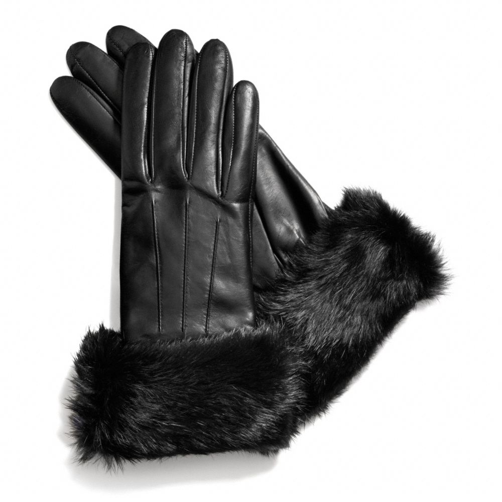 FUR CUFF LEATHER GLOVE - f83731 - F83731BKBK