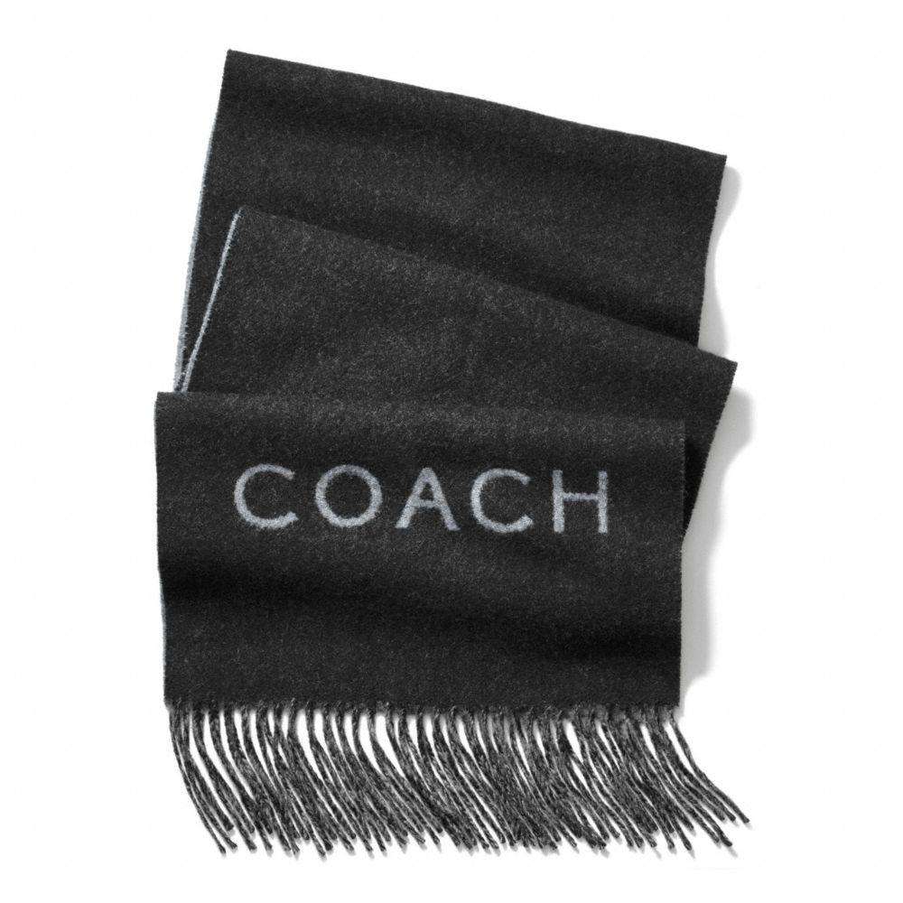 COACH BICOLOR DOUBLE FACED CASHMERE BLEND WOVEN SCARF - BLACK/GRAY - F83758