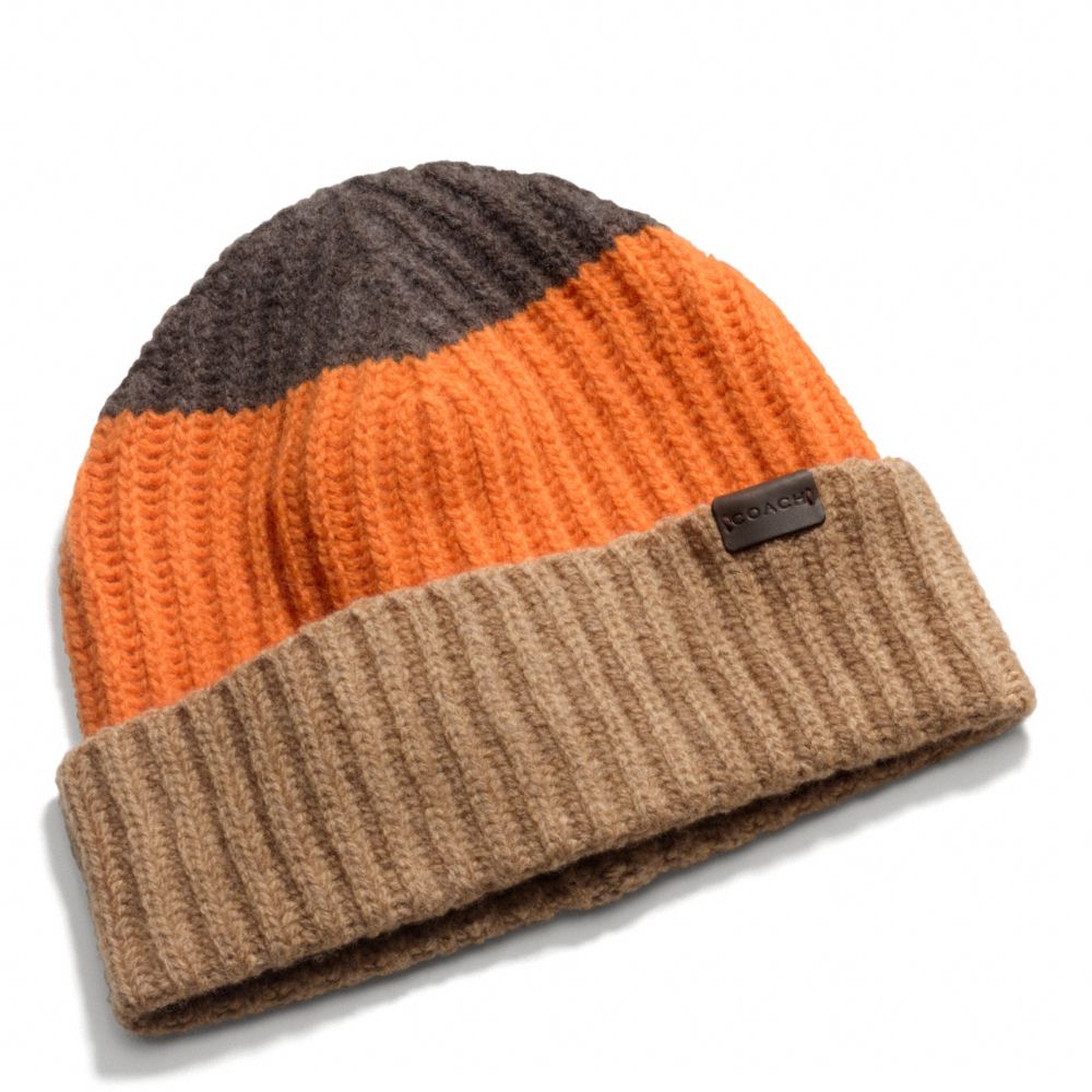 COACH F83761 Block Stripe Knit Hat 