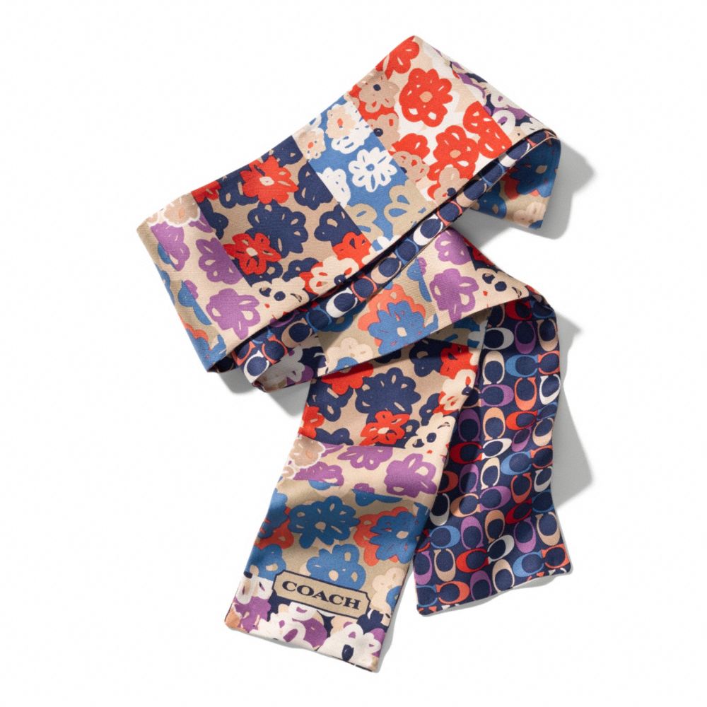 PIECED FLORAL LONG PONYTAIL SCARF - f83766 - MULTICOLOR