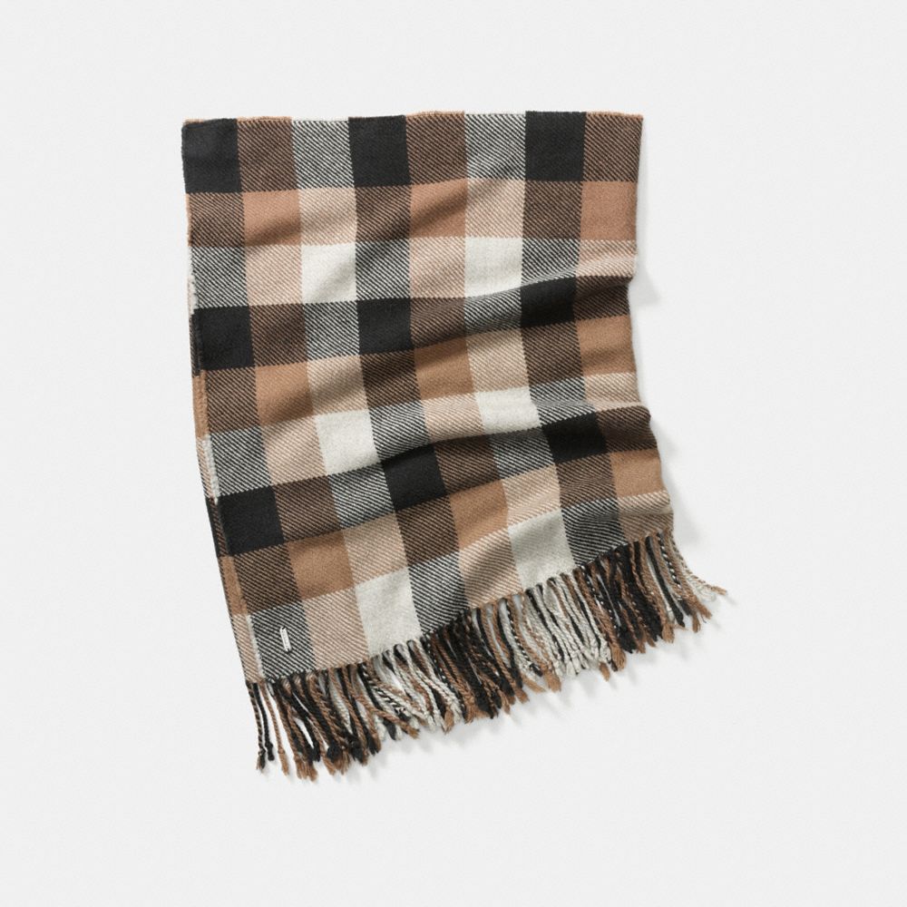 COACH F83830 - SQUARE PLAID FRINGY SCARF C0E