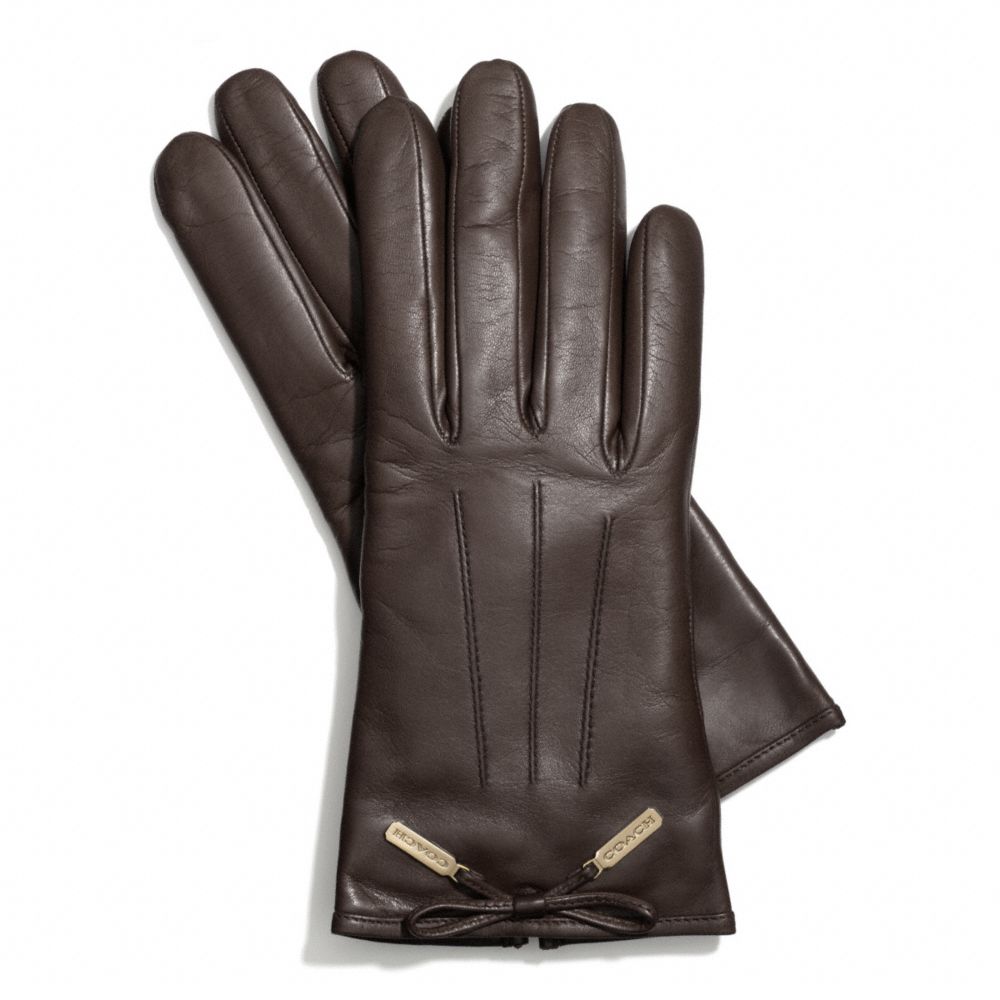 LEATHER BOW GLOVE - f83865 - CHOCOLATE