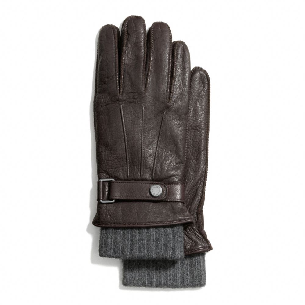 COACH f83898 3-IN-1 DEERSKIN GLOVE MAHOGANY/CHARCOAL