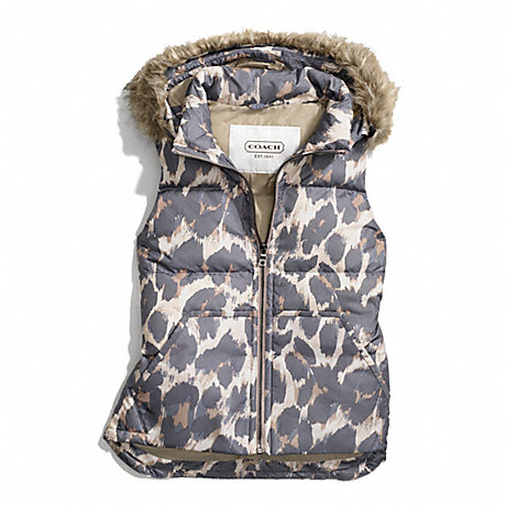 COACH F83991 HOODED ANIMAL PRINT PUFFER VEST ONE-COLOR