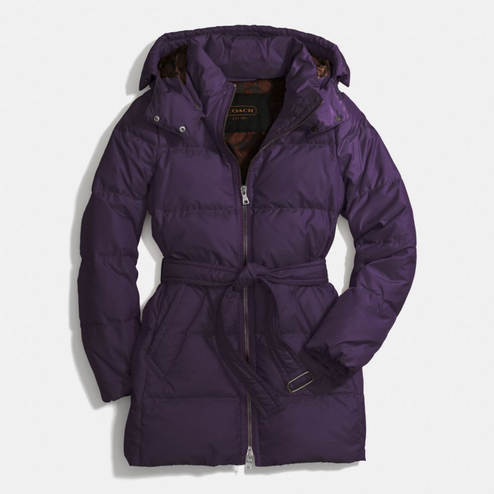 COACH f83993 CENTER ZIP PUFFER JACKET BLACK VIOLET