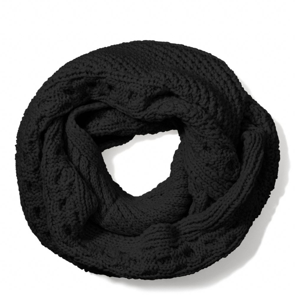 COACH ARAN KNIT INFINITY SCARF -  BLACK - f84061