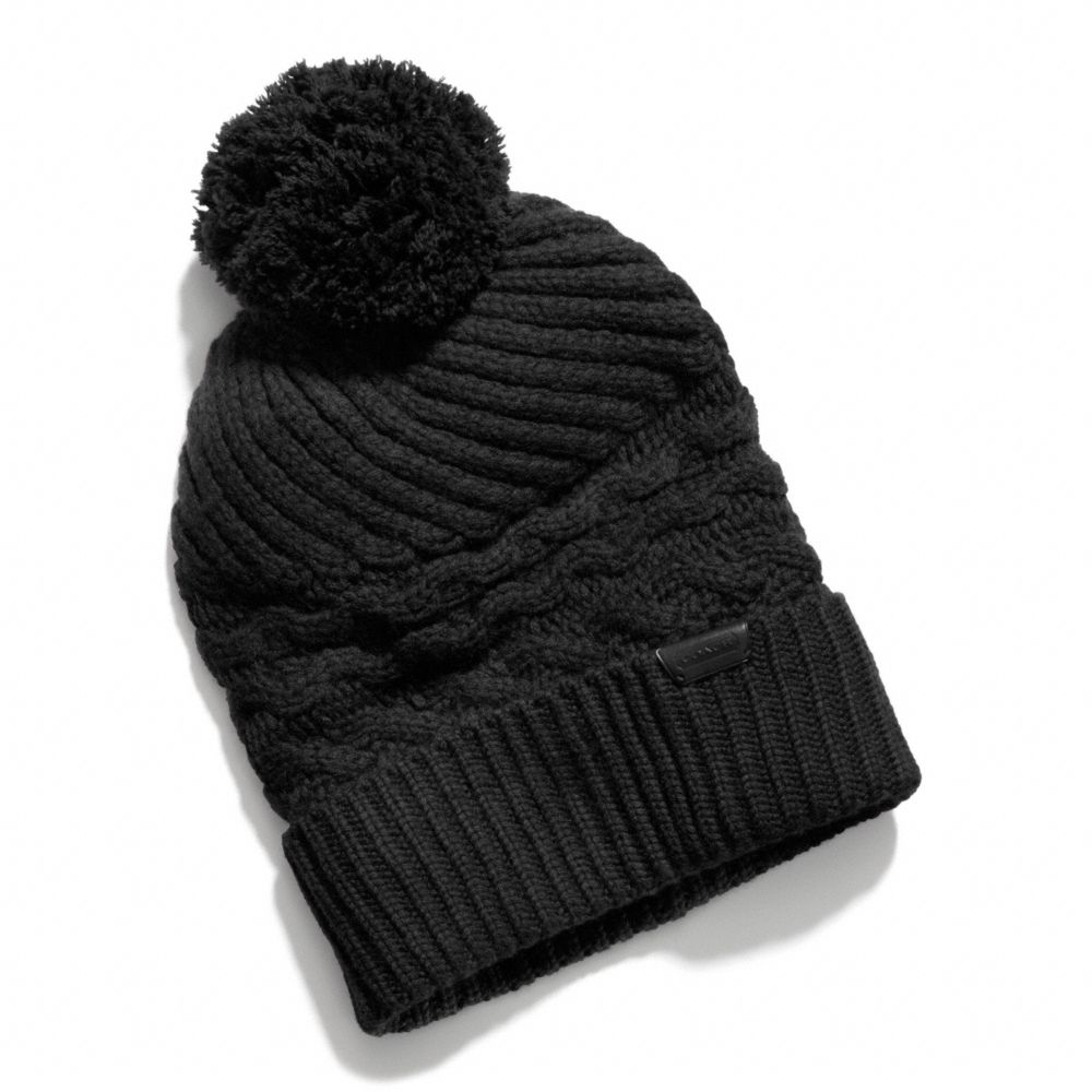 COACH f84069 ARAN KNIT HAT  BLACK