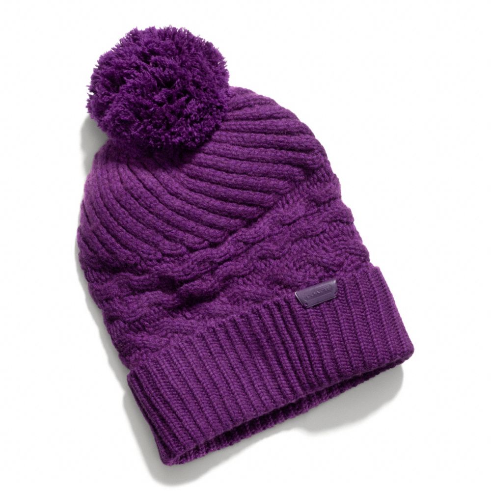 COACH F84069 ARAN KNIT HAT -BLACK-VIOLET