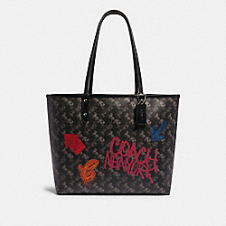 COACH F84226 - REVERSIBLE CITY TOTE WITH HORSE AND CARRIAGE PRINT SV/BLACK GREY MULTI