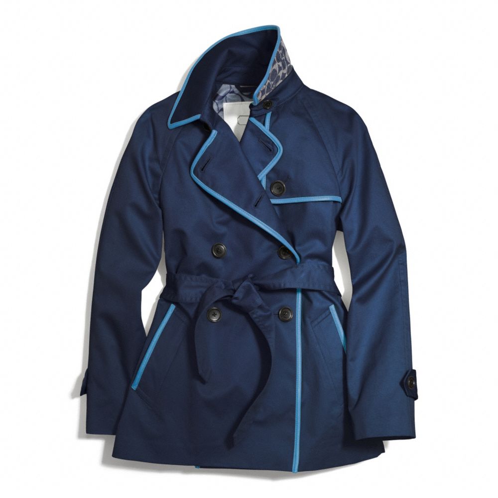 SHORT LEATHER TRIMMED TRENCH - NAVY/PALE BLUE - COACH F84237