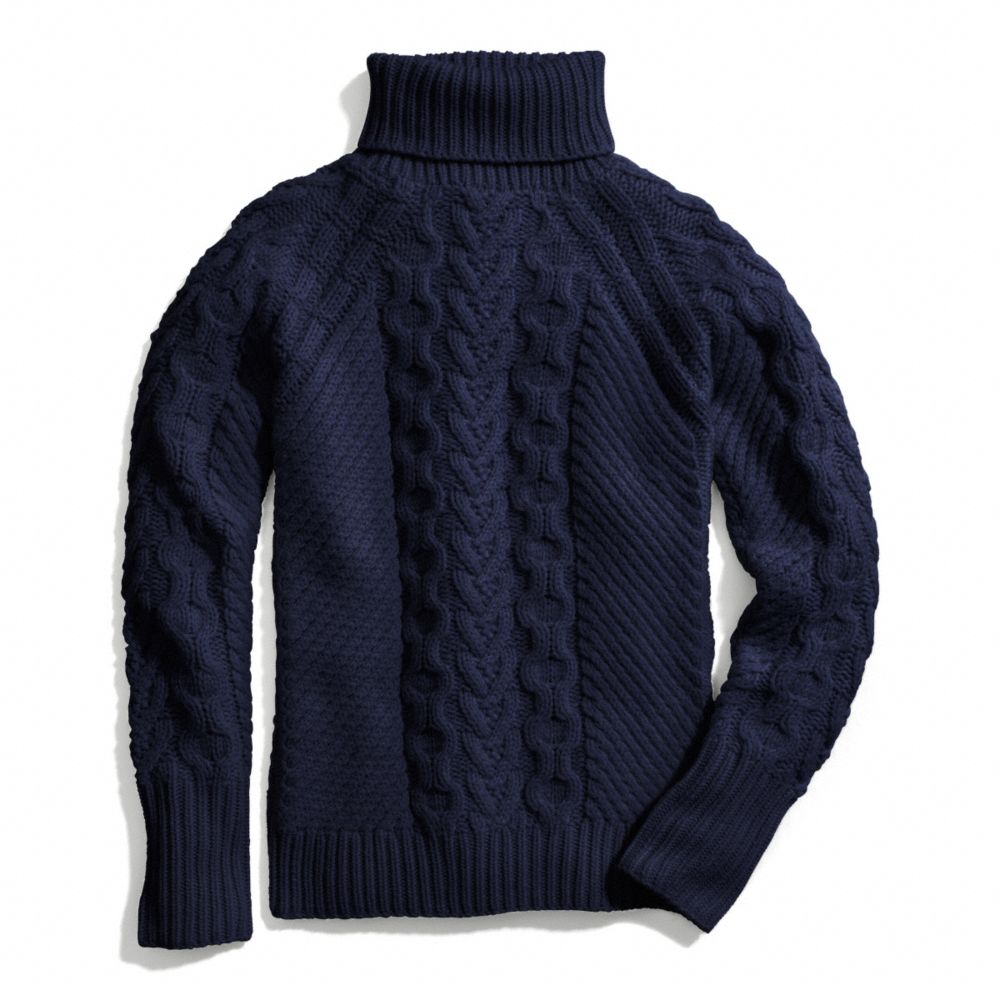COACH F84271 Handknit Aran Polo Neck Sweater NAVY