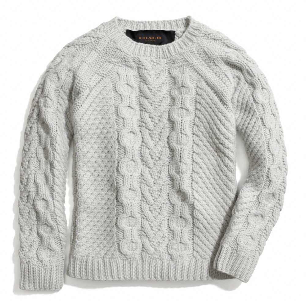 COACH F84281 Handknit Aran Crewneck Sweater CEMENT