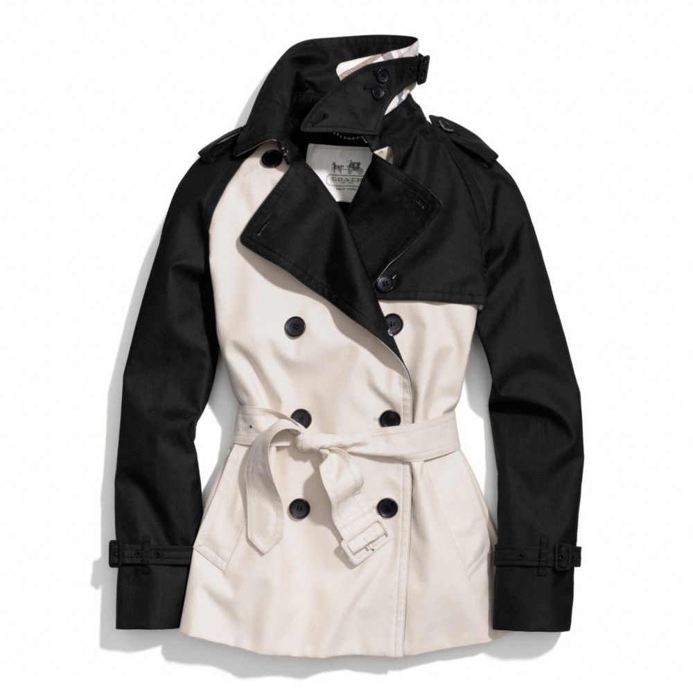 COLORBLOCK SHORT TRENCH - STONE/BLACK - COACH F84302