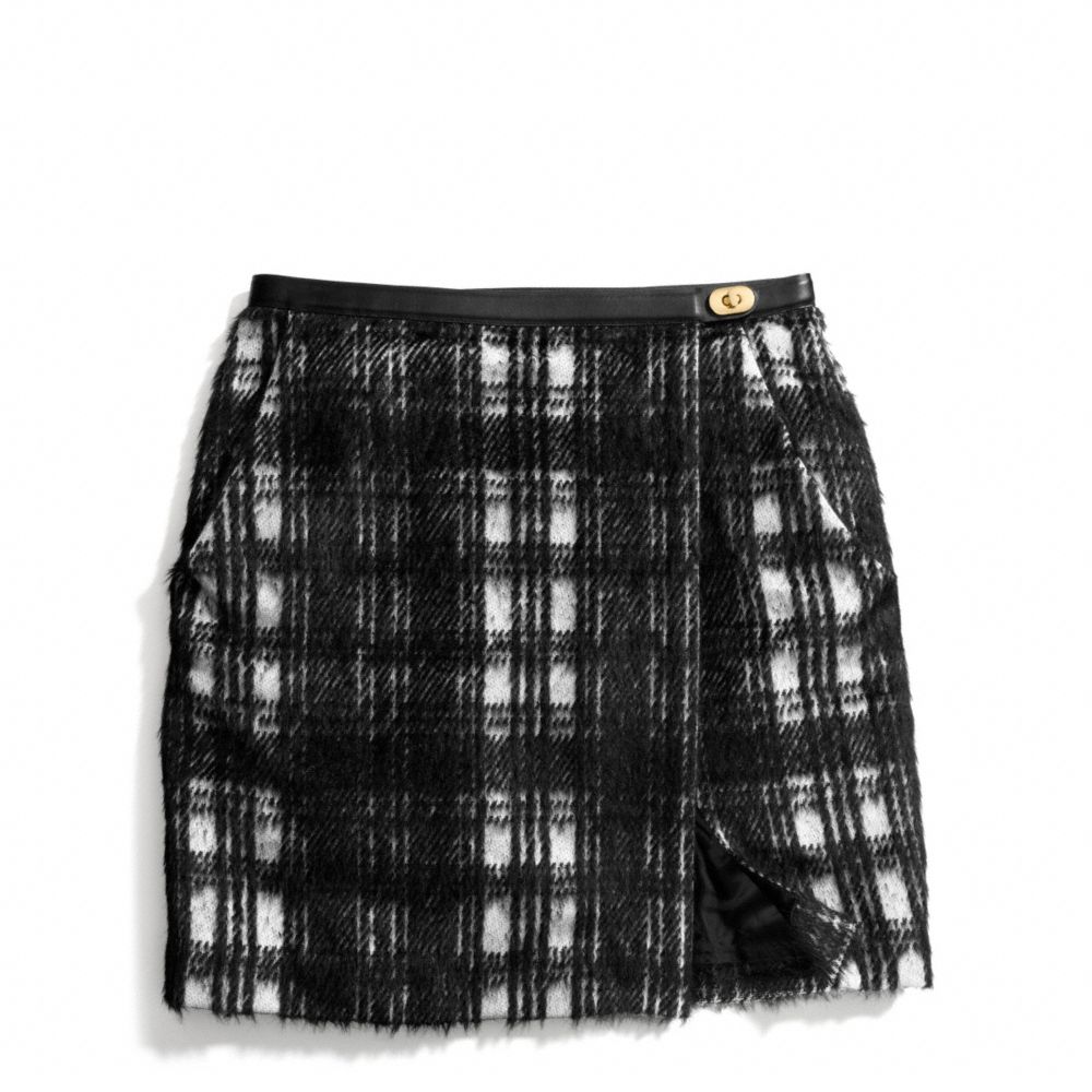 BLACK AND WHITE PLAID SLOUCHY WRAP SKIRT COACH F84390