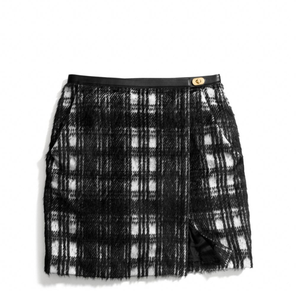 COACH f84390 BLACK AND WHITE PLAID SLOUCHY WRAP SKIRT 