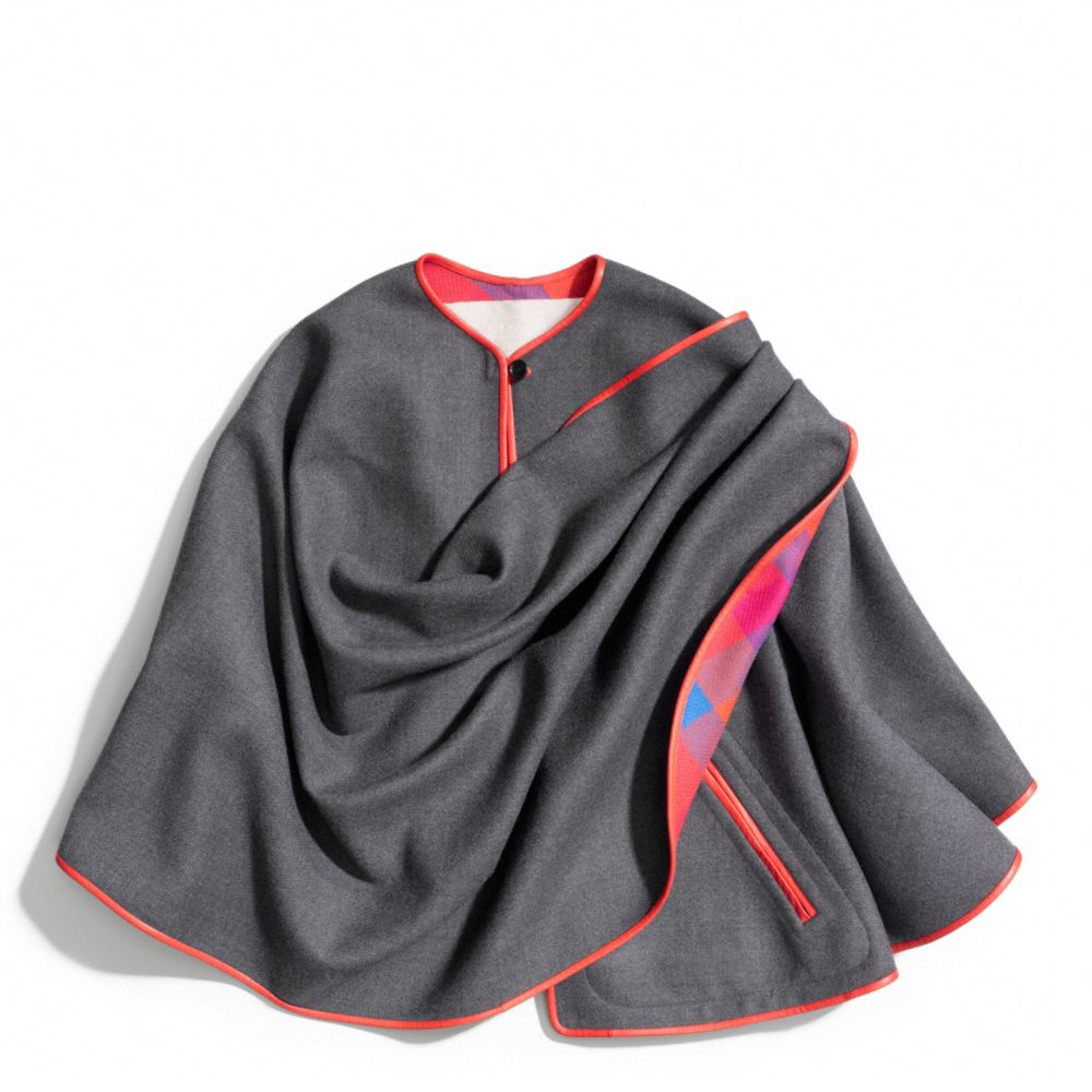 COACH F84395 - GREY WITH RED TRIM WRAP CAPE ONE-COLOR