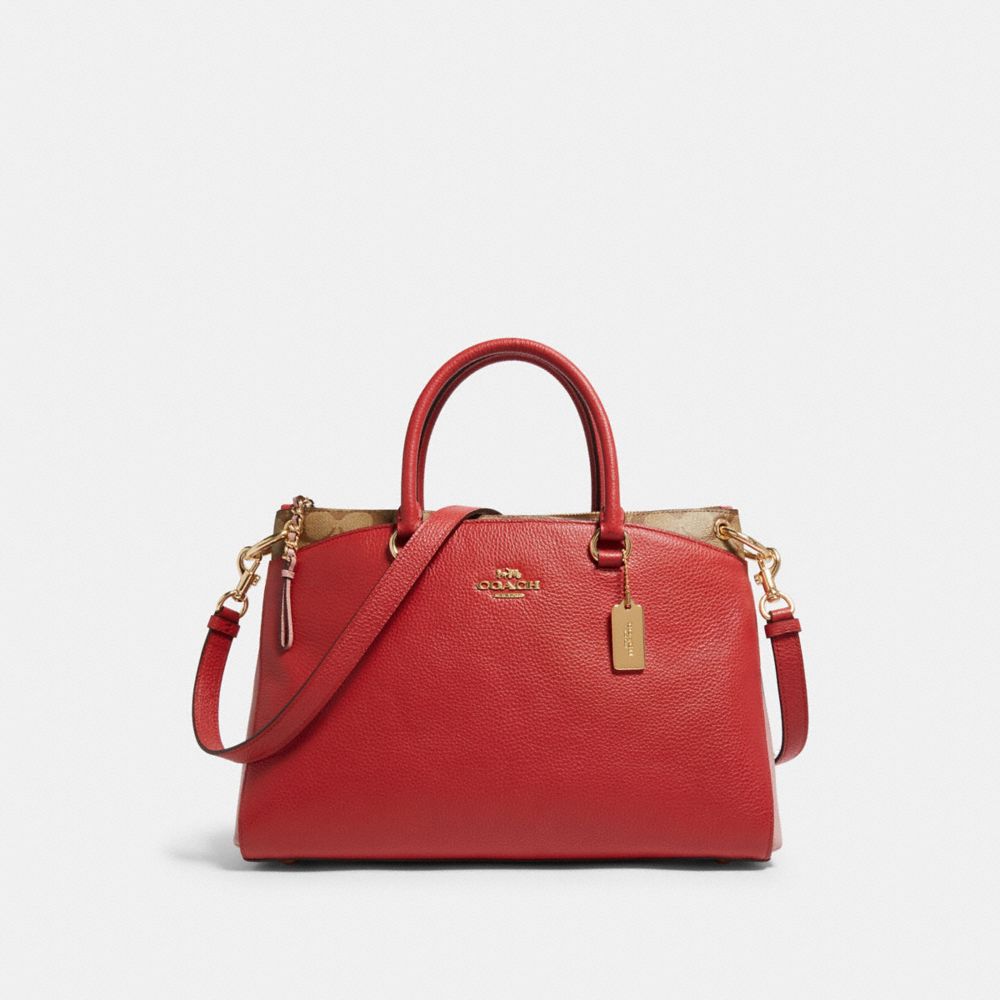 MIA SATCHEL IN COLORBLOCK SIGNATURE CANVAS - F84428 - IM/TRUE RED MULTI