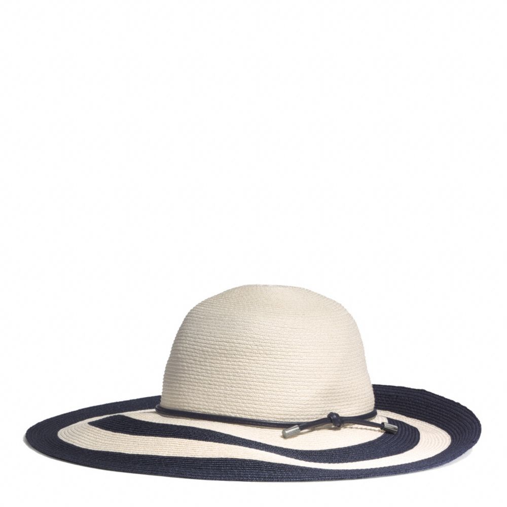 STRIPED CITY STRAW FLOPPY HAT - NATURAL/NAVY - COACH F84543