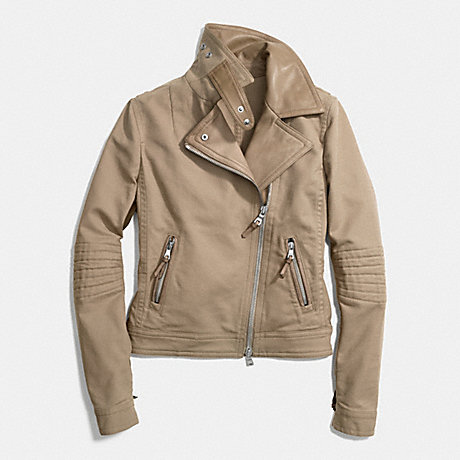 COACH SLIM MIXED MATERIAL MOTO JACKET - PUTTY - f84565