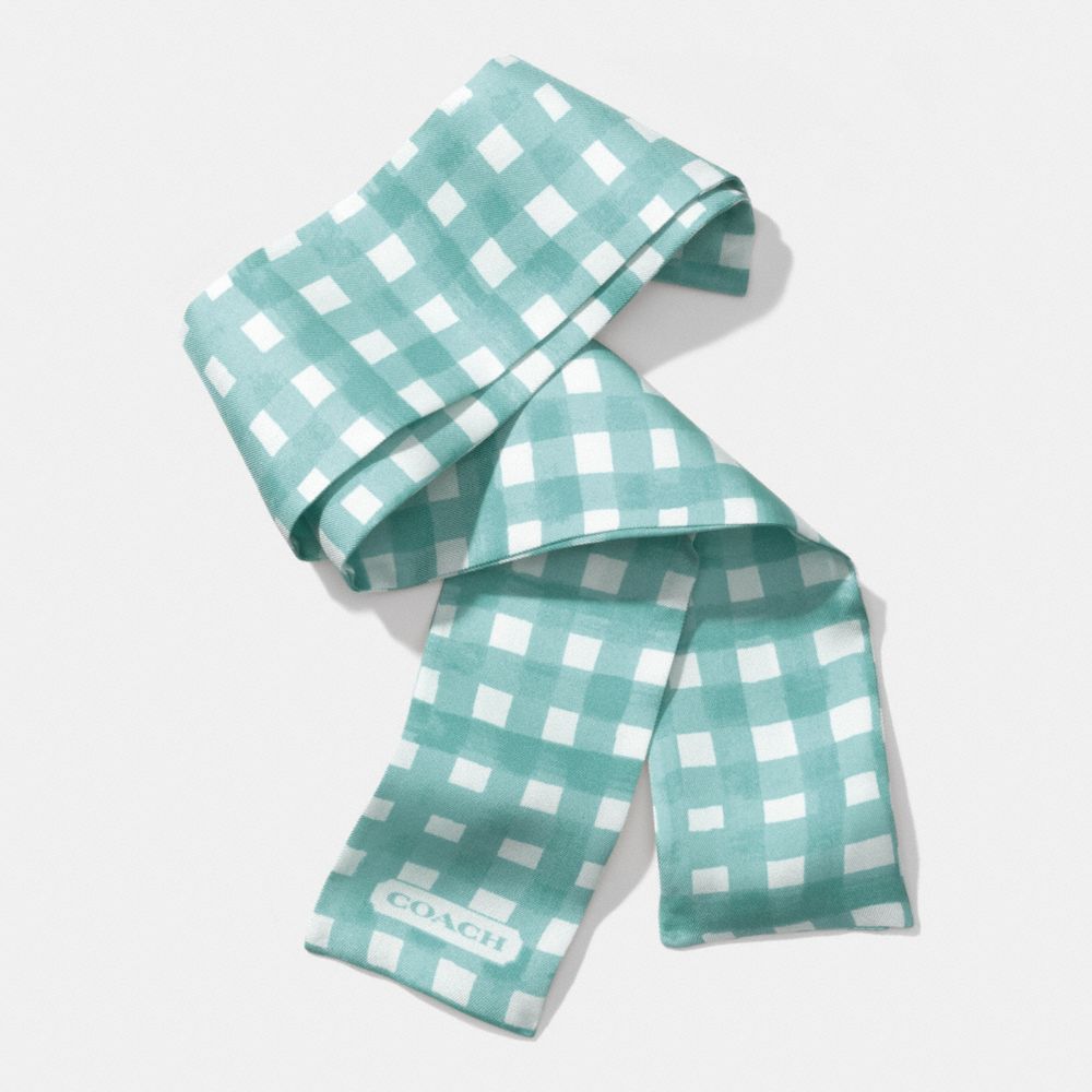 COACH f84582 GINGHAM PONYTAIL SCARF  DUCK EGG BLUE