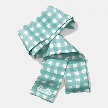 COACH F84582 GINGHAM PONYTAIL SCARF -DUCK-EGG-BLUE