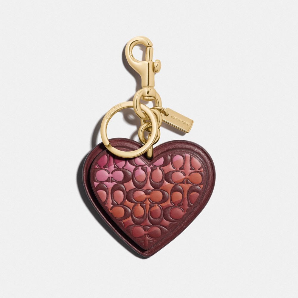 COACH SIGNATURE STRIPE HEART BAG CHARM - GD/WINE - F84593