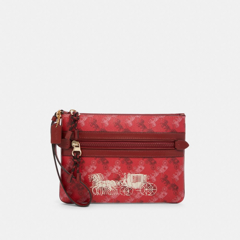 COACH F84635 Gallery Pouch With Horse And Carriage Print IM/BRIGHT RED/CHERRY MULTI