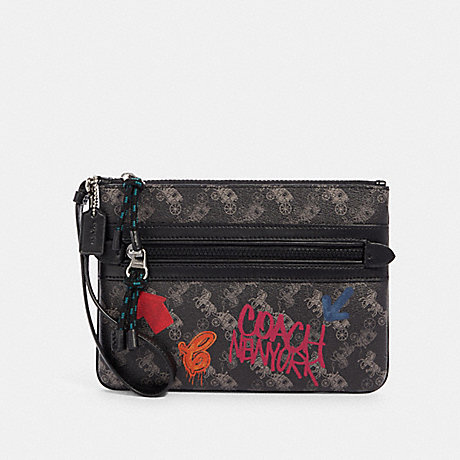 COACH F84636 GALLERY POUCH WITH HORSE AND CARRIAGE PRINT SV/BLACK GREY MULTI
