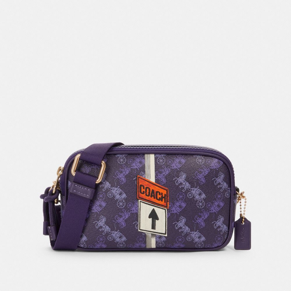 COACH F84639 Crossbody Pouch With Horse And Carriage Print IM/DARK PURPLE/LAVENDAR MULTI