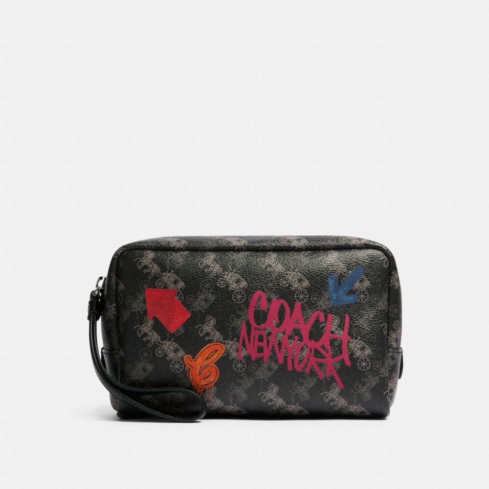 BOXY COSMETIC CASE WITH HORSE AND CARRIAGE PRINT - F84641 - SV/BLACK GREY MULTI