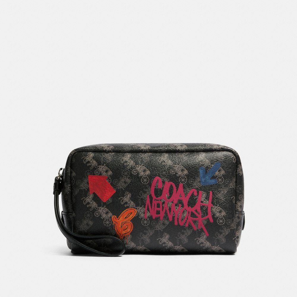 COACH F84641 BOXY COSMETIC CASE WITH HORSE AND CARRIAGE PRINT SV/BLACK-GREY-MULTI