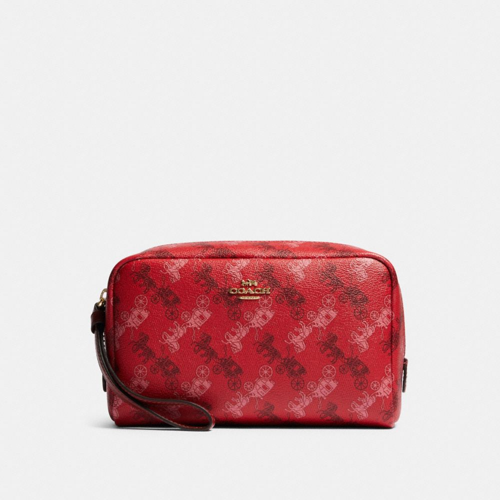 COACH F84642 Boxy Cosmetic Case With Horse And Carriage Print IM/BRIGHT RED/CHERRY MULTI