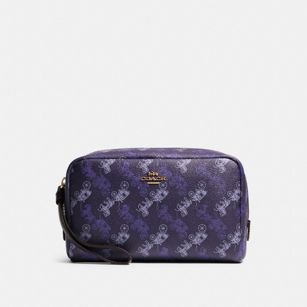 COACH BOXY COSMETIC CASE WITH HORSE AND CARRIAGE PRINT - IM/DARK PURPLE/LAVENDAR MULTI - F84642