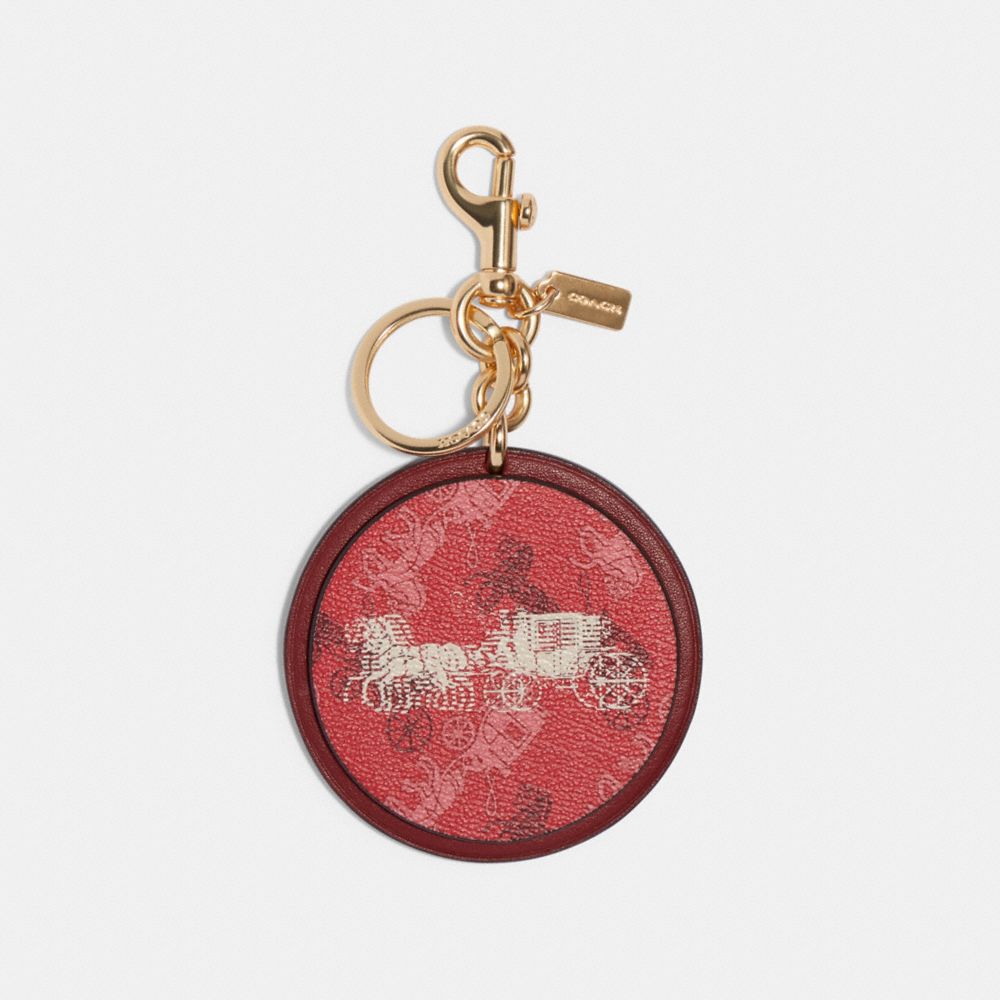 COACH F84664 Horse And Carriage Print Bag Charm GD/CHERRY