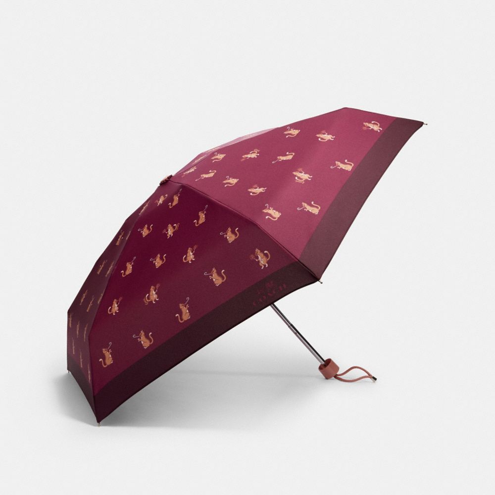 MINI UMBRELLA IN SIGNATURE PARTY CAT PRINT - F84673 - CHESTNUT PINK