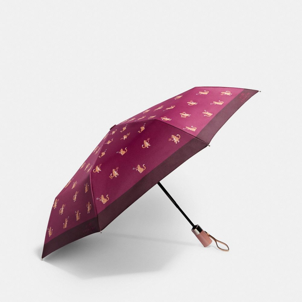 UMBRELLA IN SIGNATURE PARTY CAT PRINT - F84680 - CHESTNUT PINK