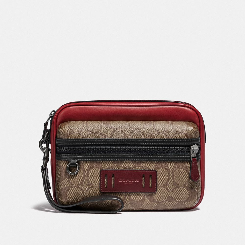 TERRAIN POUCH IN COLORBLOCK SIGNATURE CANVAS - F84681 - QB/TAN SOFT RED