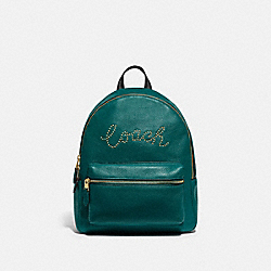 COACH F84721 - MEDIUM CHARLIE BACKPACK WITH STUDDED COACH SCRIPT IM/VIRIDIAN